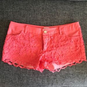 Salmon Pink Lace Shorts